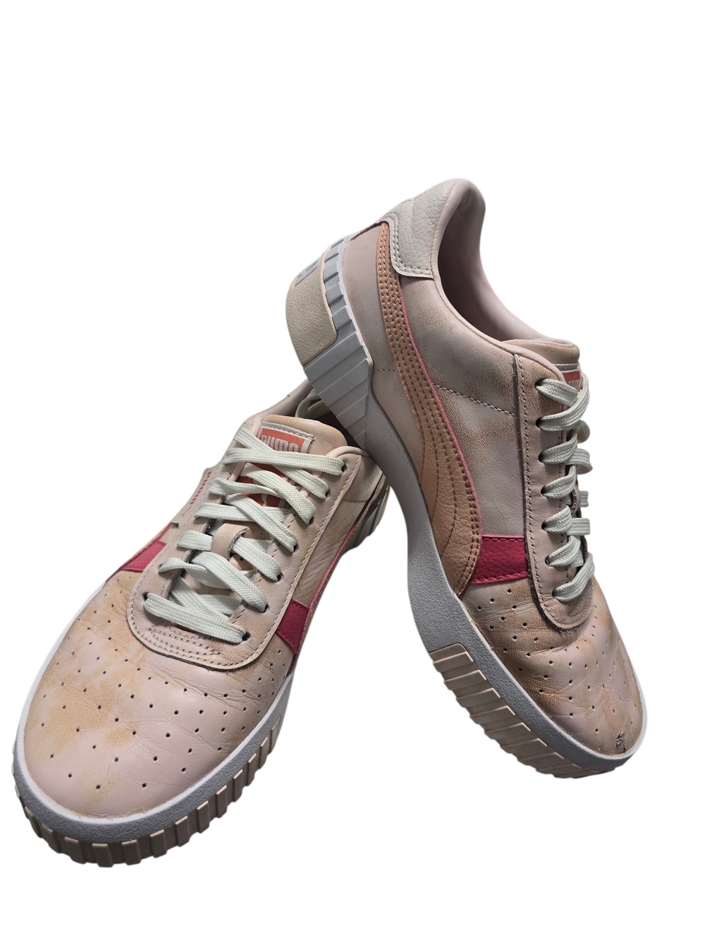 Puma Cali Festival Women’s Light Pink Leather Sneakers with Red Accent Size 8